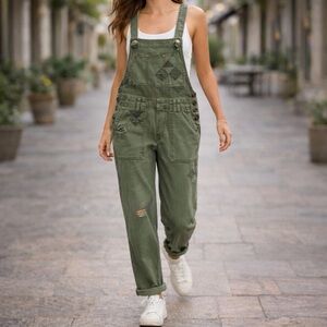Anthro Pilcro Wanderer Overalls Green Sz 25 Relaxed